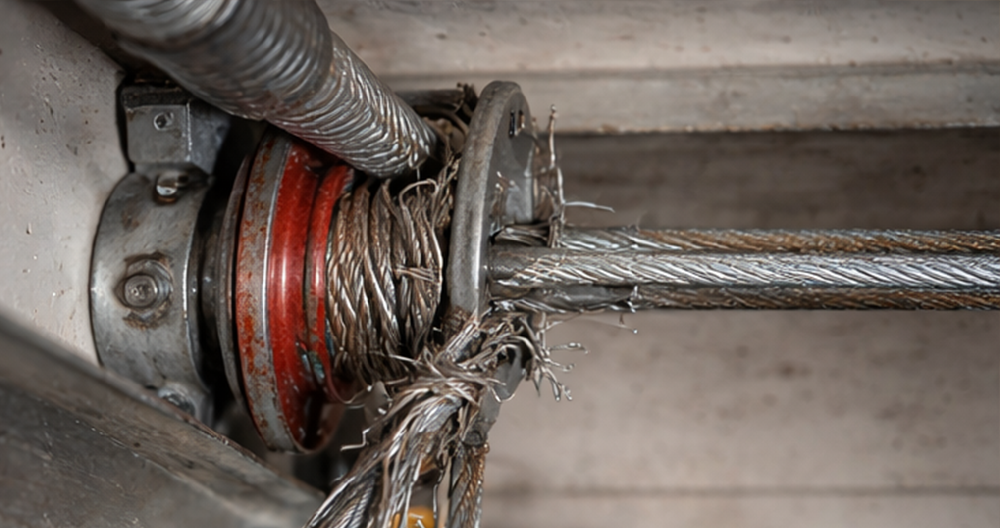 Garage door technician inspecting worn cable for early repair signs in Santa Clara CA