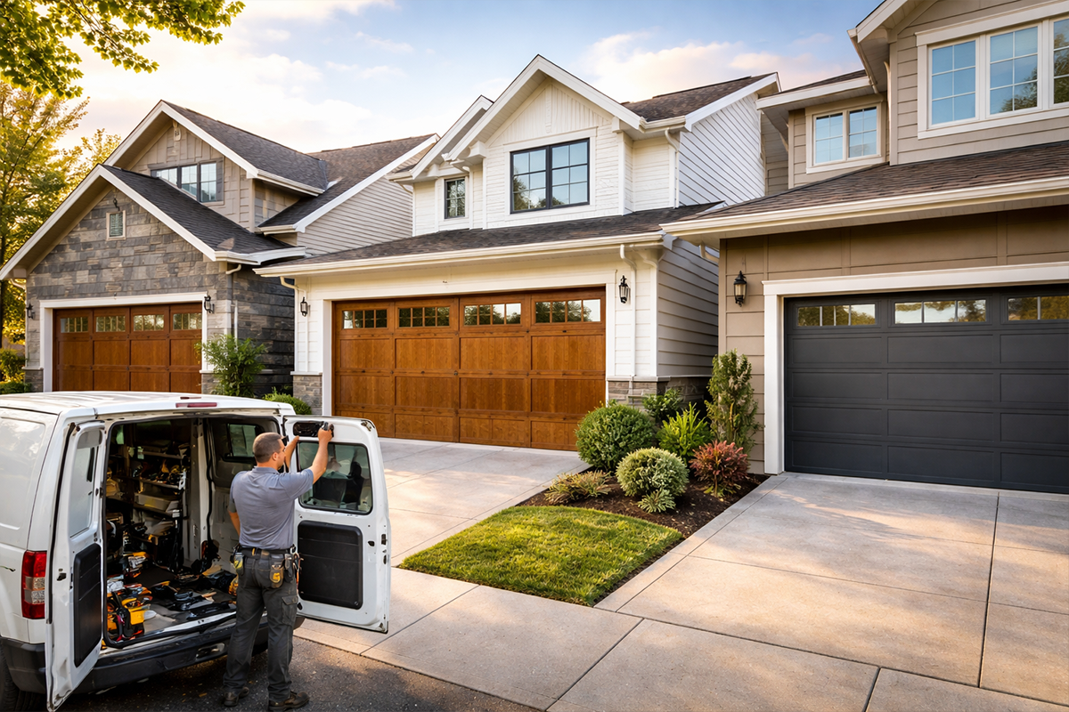 Residential garage doors installation on modern homes