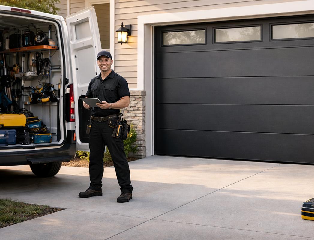 Modern residential garage door installation