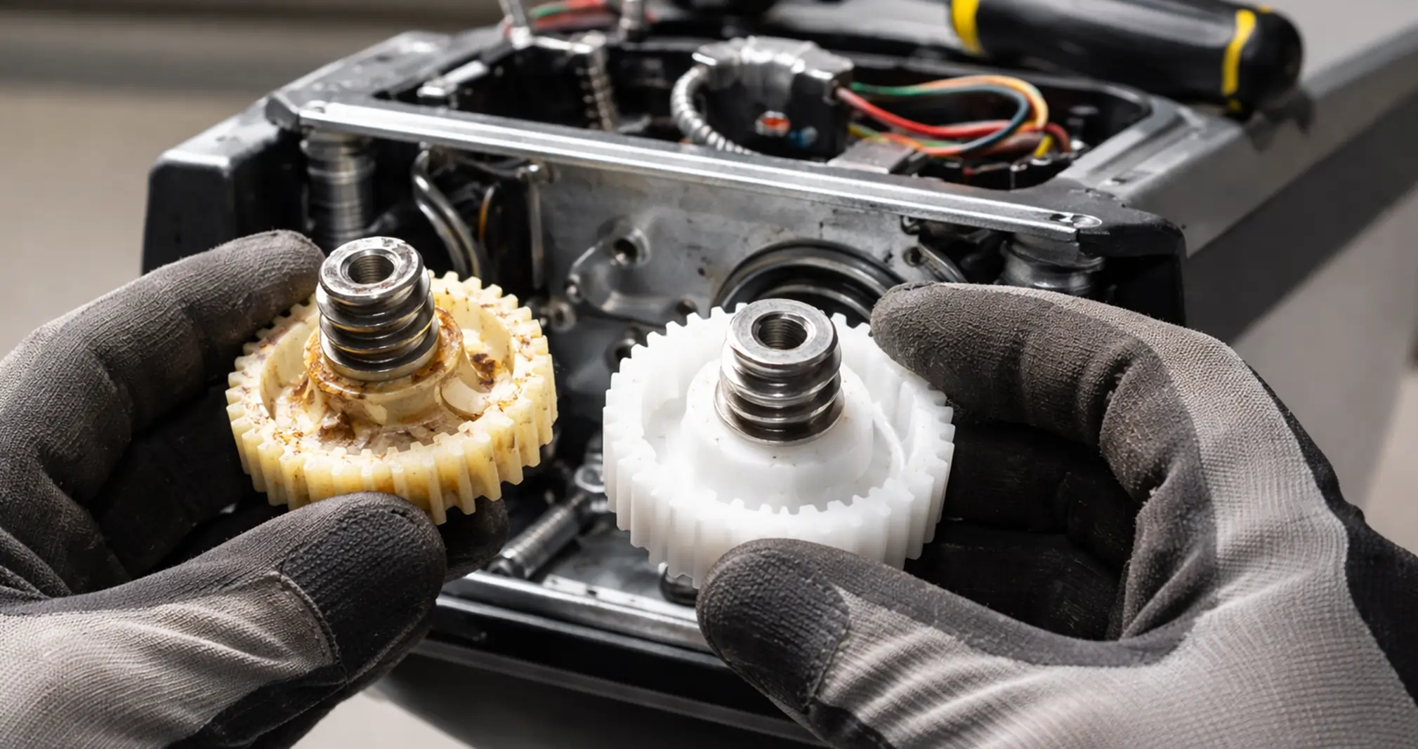 Garage door opener gear replacement by technician