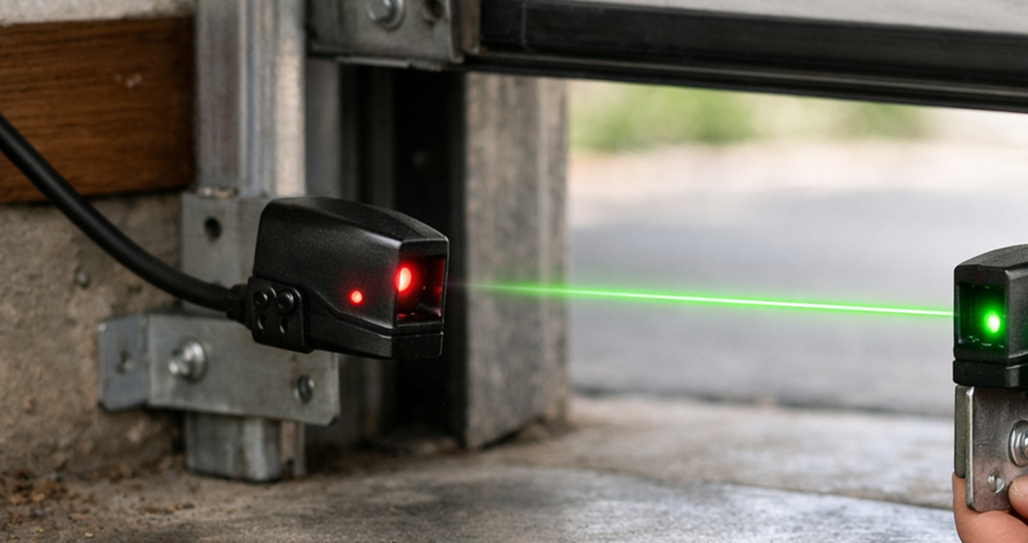 Garage door safety sensor alignment for accurate operation