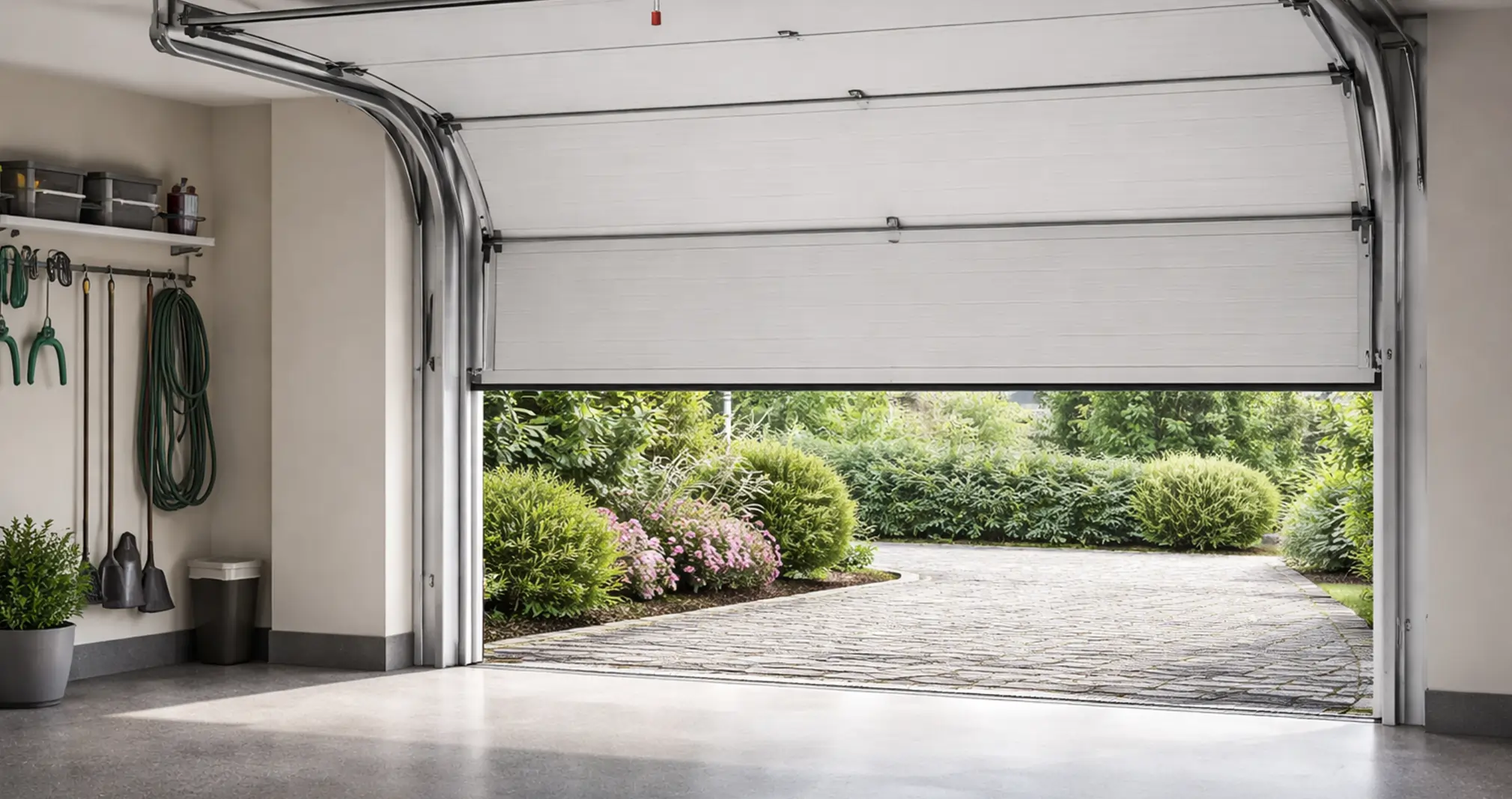 Smooth operating residential garage door with aligned tracks and balanced system