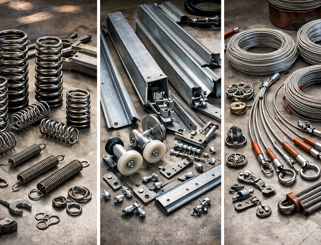 Garage door springs tracks and cables repair parts