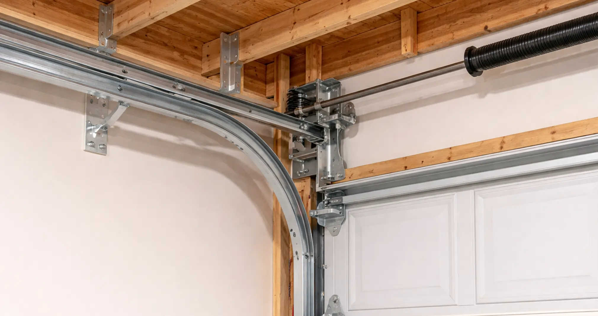 Garage door metal track guiding overhead door rollers